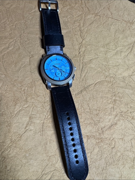Fossil Other - Fossil Men's Black Leather Strap Watch with Blue Dial and Stainless Silver Case